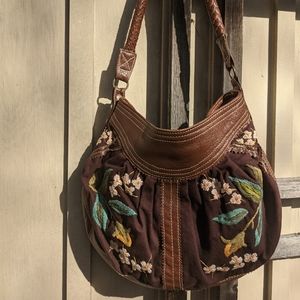 Bohemian Embroidery Brown Leather Purse